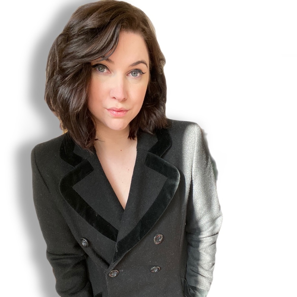 Velvet Trimmed Long Black Peacoat